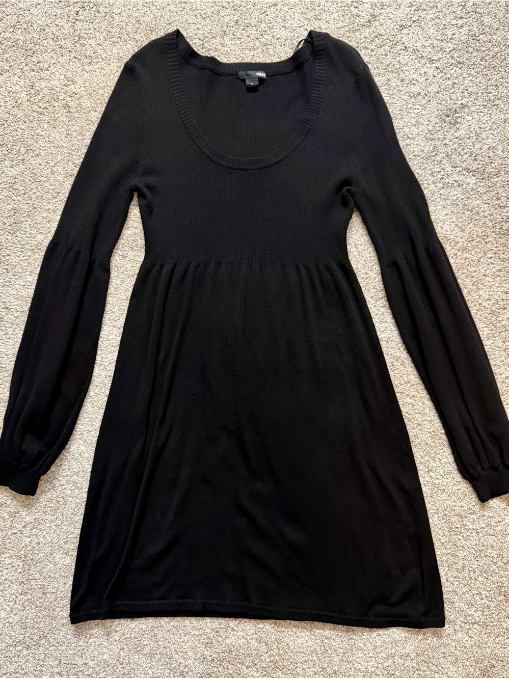 H&M Black Long Sleeve Ribbed Empire-Waist Tunic